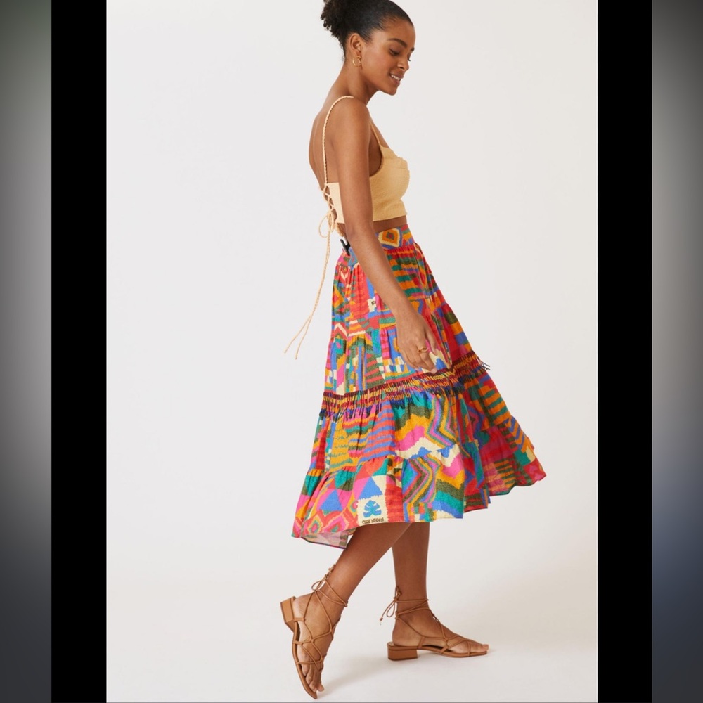 Anthropologie Farm Rio Printed Patchwork Midi Skirt - Picture 3 of 6